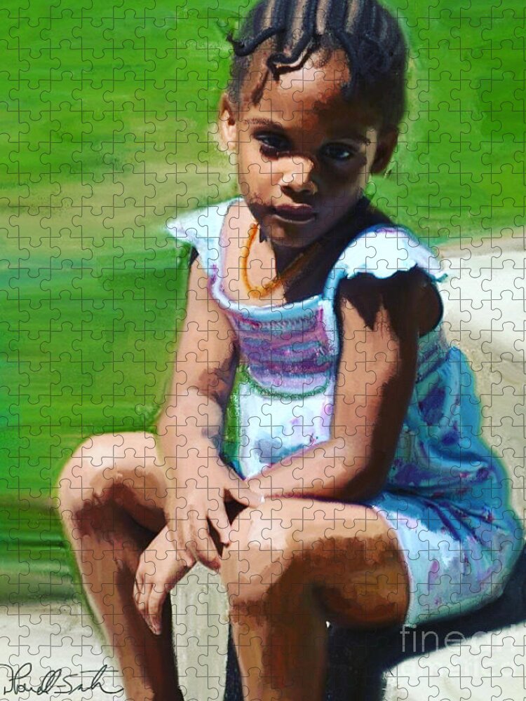 Child Jigsaw Puzzle featuring the painting Thoughtful Leilani by D Powell-Smith