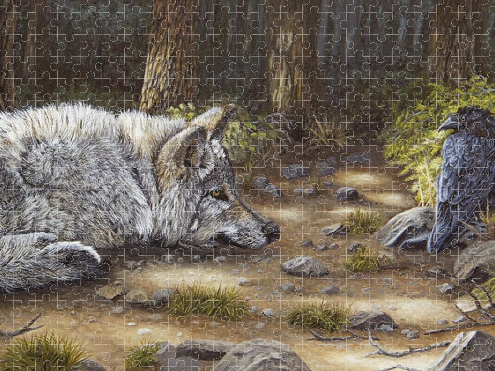 Wolf Jigsaw Puzzle featuring the painting Thoughts Shared by Johanna Lerwick