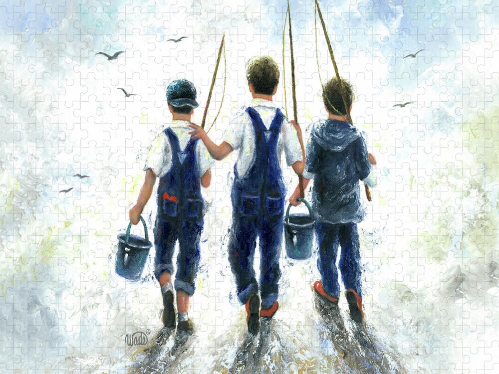 Three Boys Going Fishing Jigsaw Puzzle