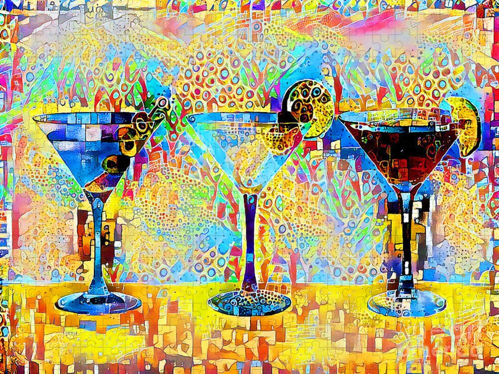 Wingsdomain Jigsaw Puzzle featuring the photograph Three Martinis Shaken Not Stirred in Contemporary Vibrant Happy Color Motif 20200503 by Wingsdomain Art and Photography