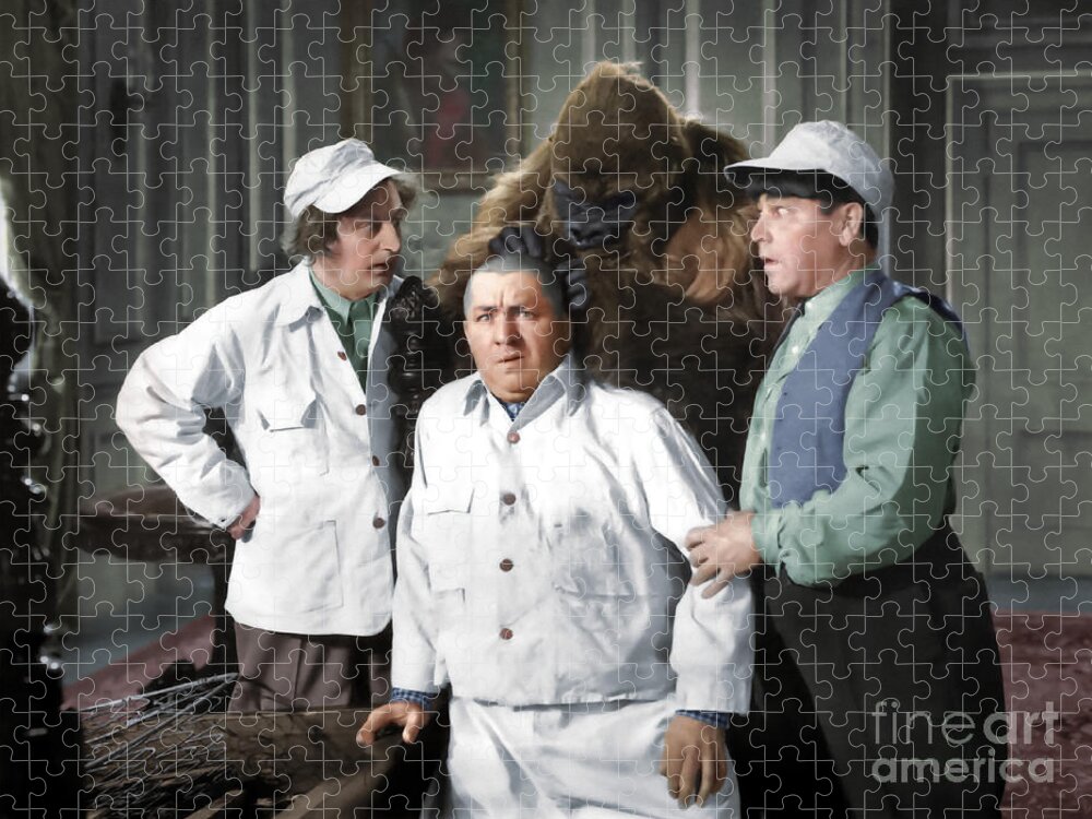 Funny Actors Jigsaw Puzzle featuring the photograph Three Stooges and the Gorilla by Franchi Torres