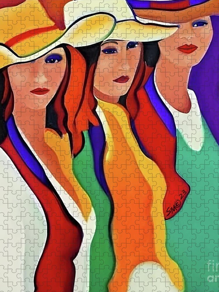 Figurative Jigsaw Puzzle featuring the digital art Three Texas Ladies by Stacey Mayer