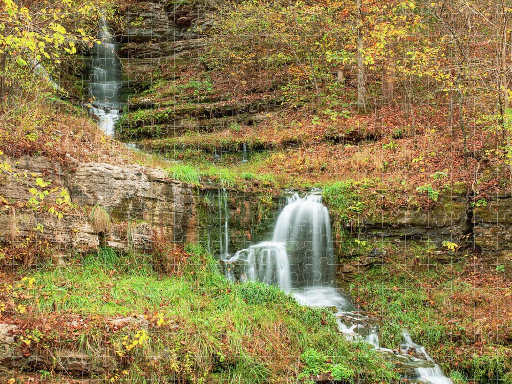 America Jigsaw Puzzle featuring the photograph Thunder Falls Cascading Waterfall In Dogwood Canyon by Gregory Ballos