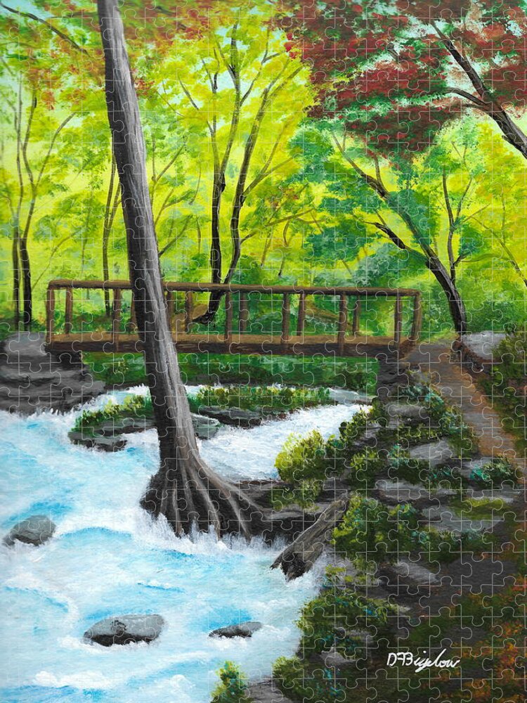 Waterfall Jigsaw Puzzle featuring the painting Tiffany Trail by David Bigelow