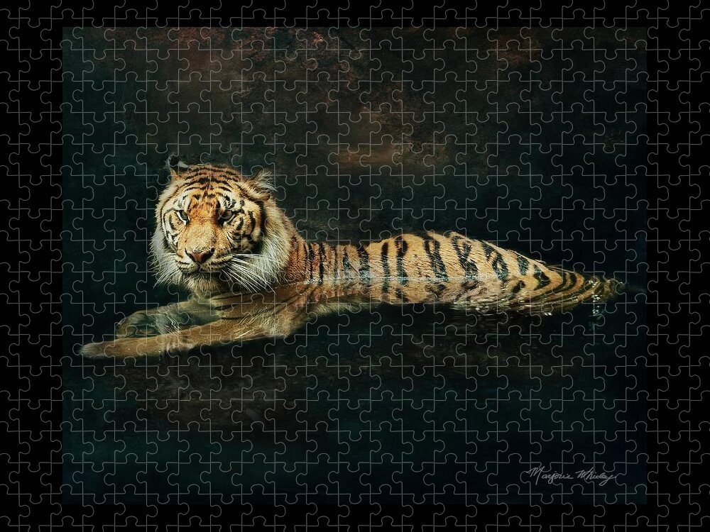 Texture Jigsaw Puzzle featuring the photograph Tiger In Water by Marjorie Whitley
