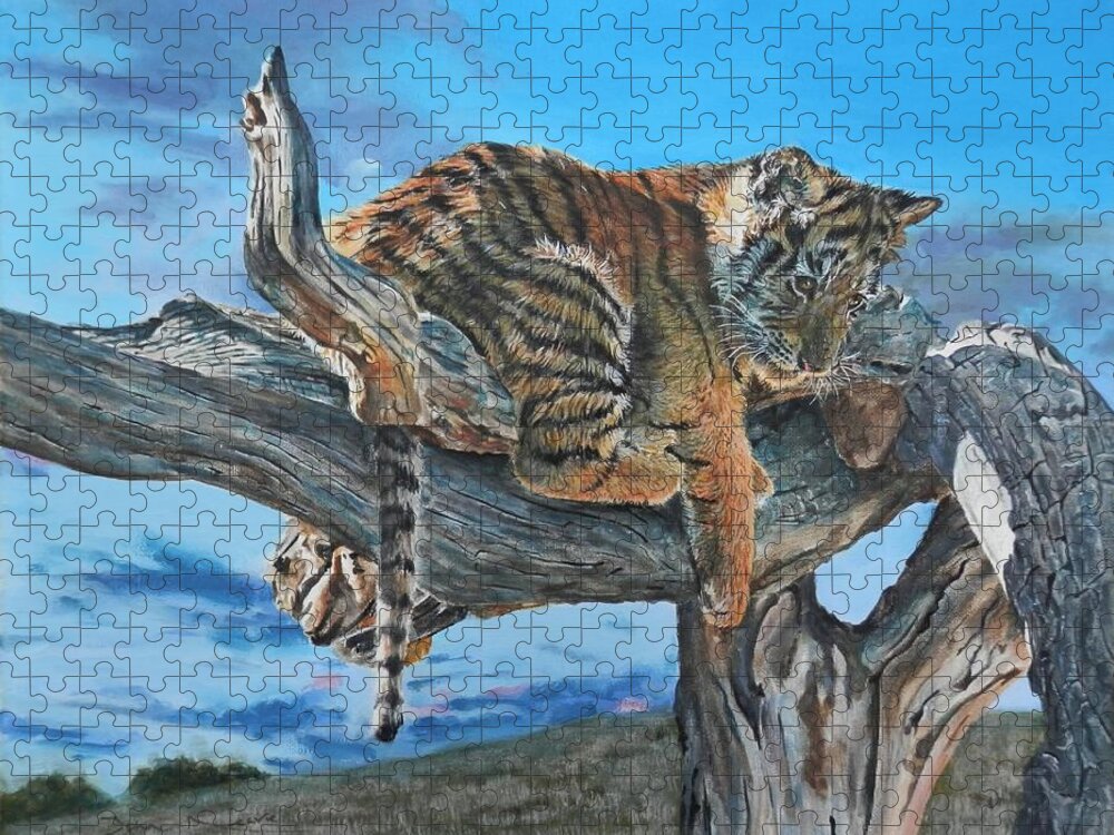 Tiger Jigsaw Puzzle featuring the painting Tiger Lookout by John Neeve