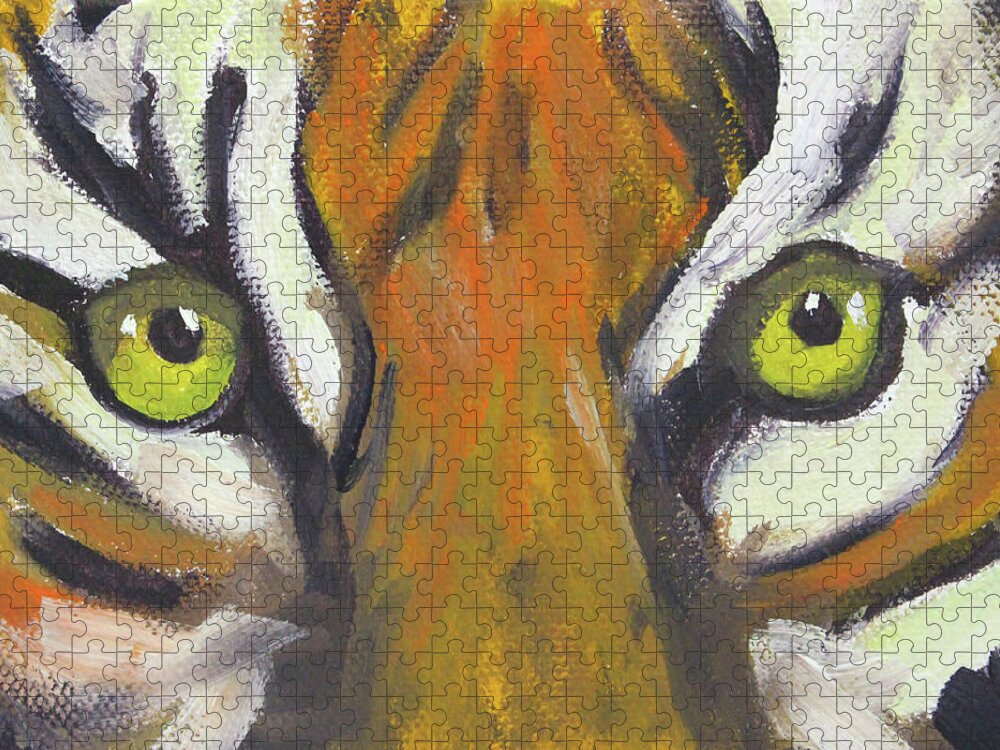 Tiger Jigsaw Puzzle featuring the painting Tiger by Nancy Merkle