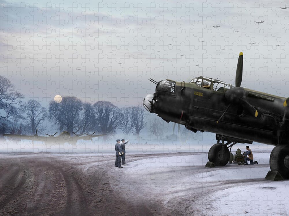 Avro 638 Lancaster Jigsaw Puzzle featuring the photograph Time to go - Lancasters on dispersal by Gary Eason