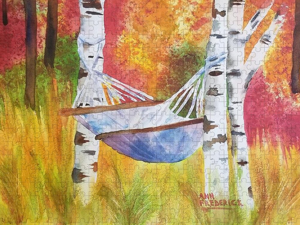 Hammock Jigsaw Puzzle featuring the painting Tims' Dream by Ann Frederick