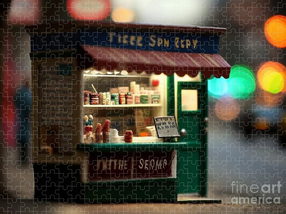 A Variety Of Jams Jigsaw Puzzle featuring the mixed media Tiny City Shop II by Jay Schankman