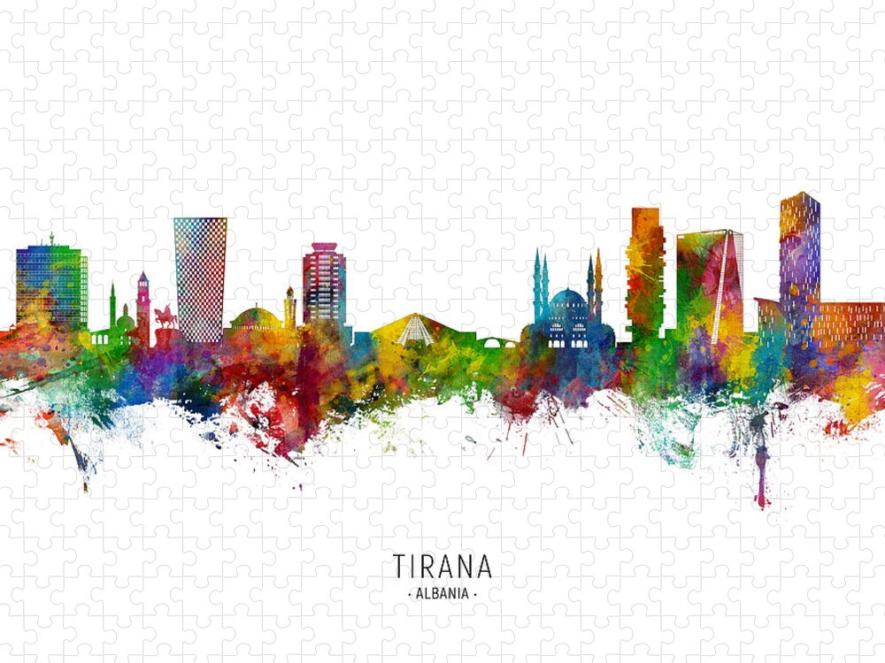 Tirana Jigsaw Puzzle featuring the digital art Tirana Albania Skyline #55 by Michael Tompsett