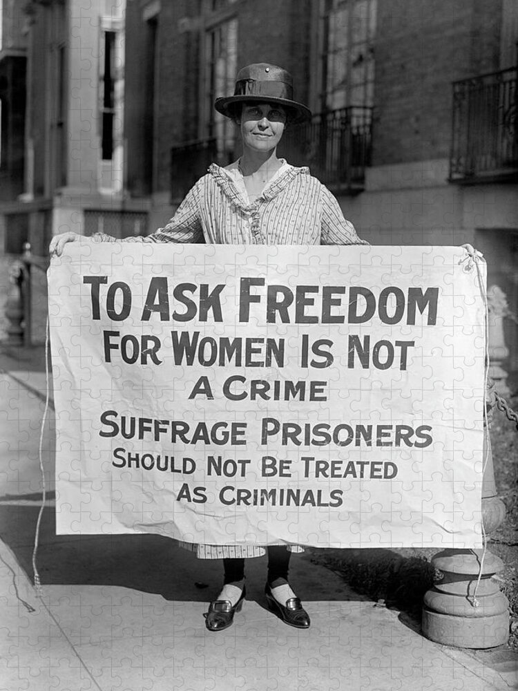 Womans Suffrage Picket Jigsaw Puzzle featuring the photograph To Ask Freedom For Women Is Not A Crime - Suffrage Protest 1917 by War Is Hell Store
