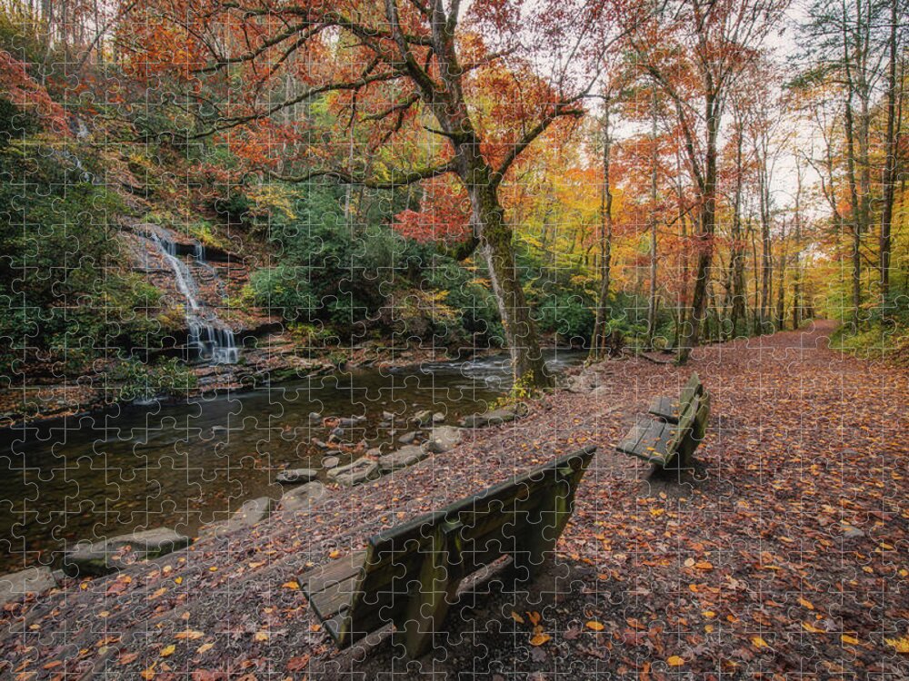 Tom Branch Falls Jigsaw Puzzle featuring the photograph Tom Branch Falls in Autumn by Robert J Wagner