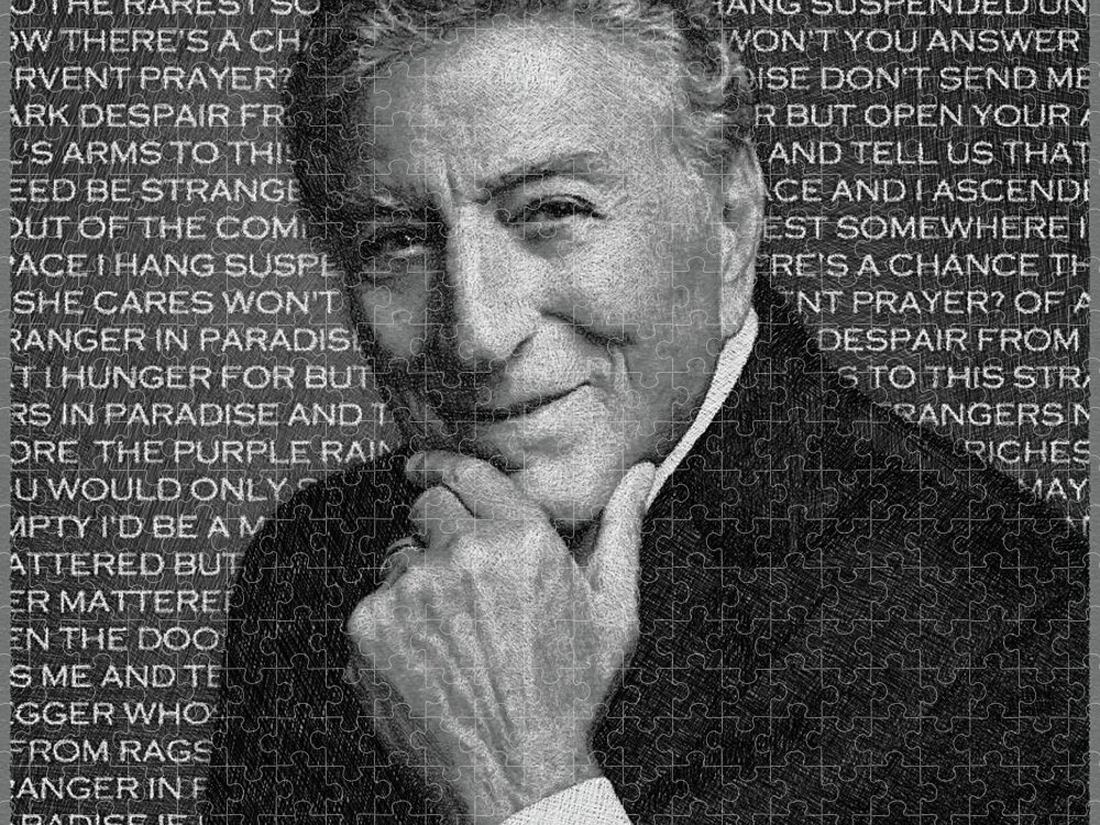 Tony Bennett Jigsaw Puzzle featuring the painting Tony Bennett And Lyrics by Tony Rubino