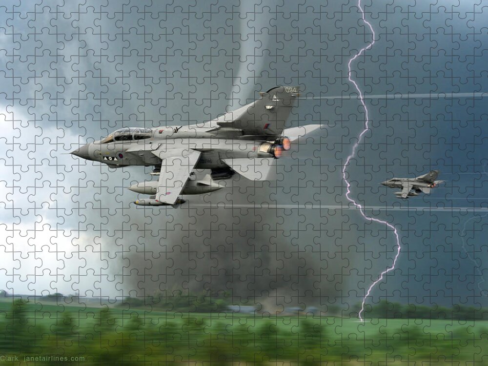 Panavia Jigsaw Puzzle featuring the digital art Tornados In The Storm by Custom Aviation Art