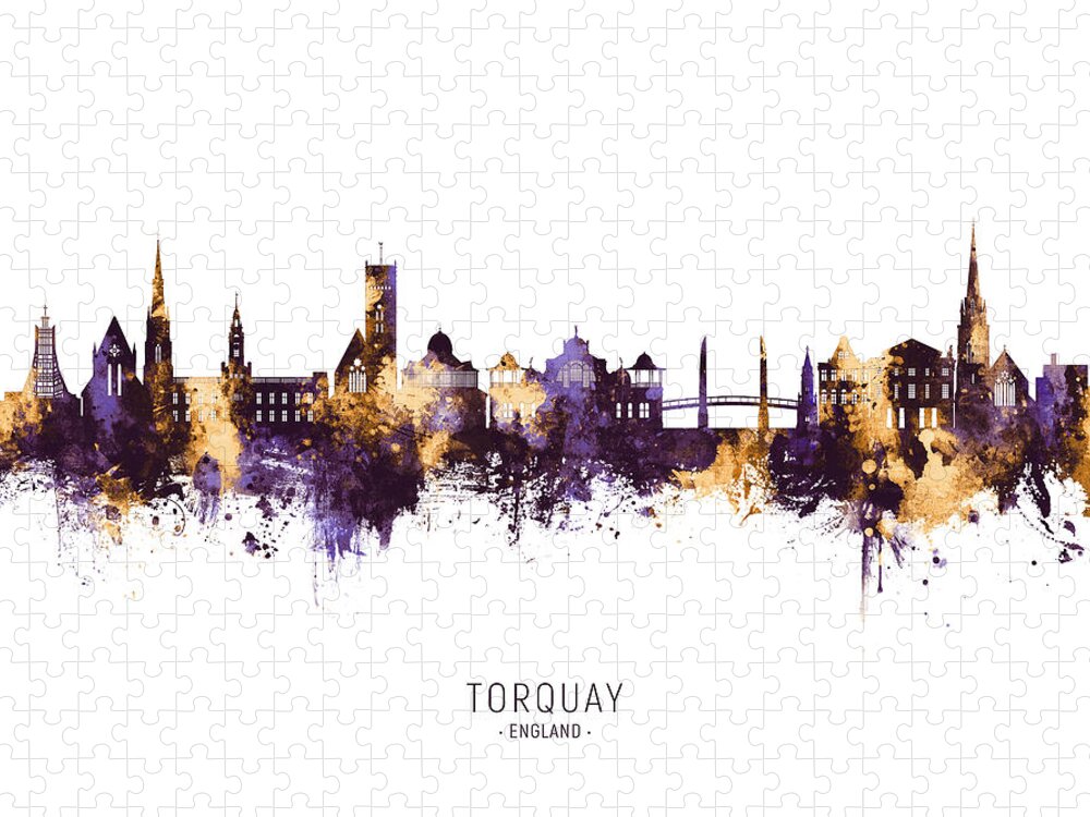 Torquay Jigsaw Puzzle featuring the digital art Torquay England Skyline #38 by Michael Tompsett