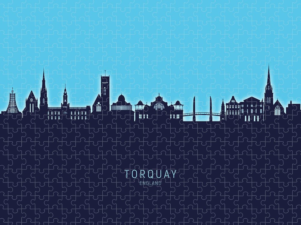 Torquay Jigsaw Puzzle featuring the digital art Torquay England Skyline #52 by Michael Tompsett