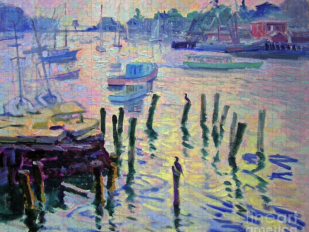 Gloucester Harbor Jigsaw Puzzle featuring the painting Tour Boat, Gloucester by John McCormick