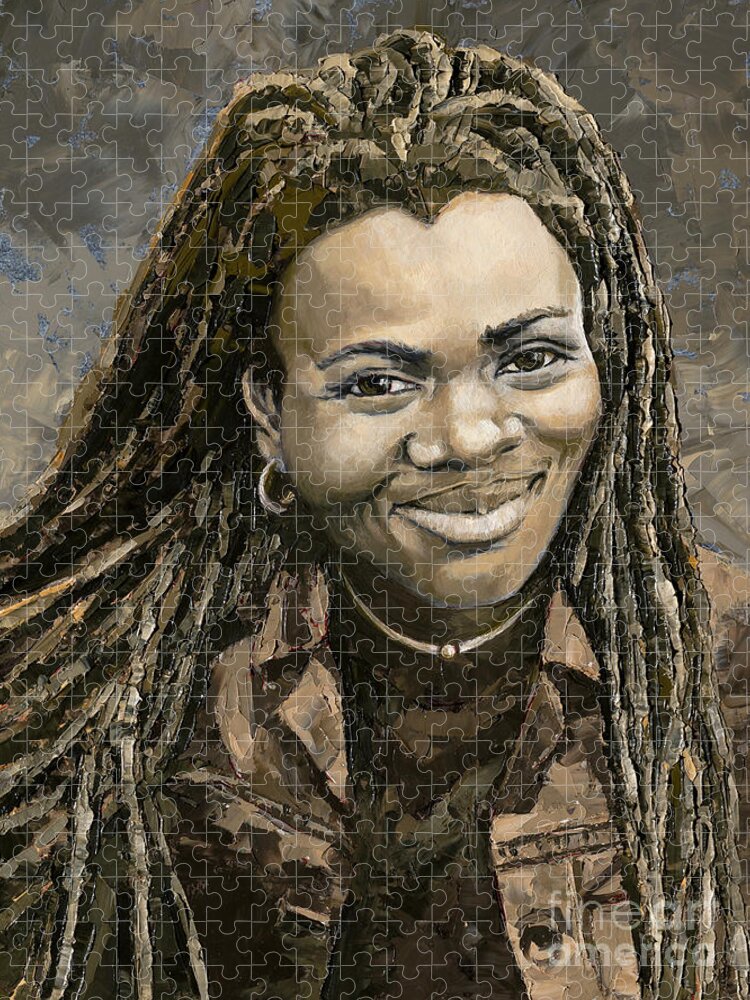 Tracy Chapman Jigsaw Puzzle featuring the painting Tracy Chapman, 2020 by PJ Kirk