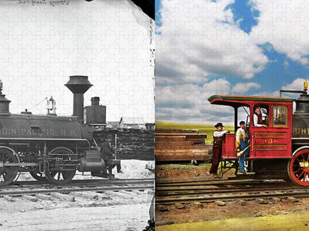 Train Jigsaw Puzzle featuring the photograph Train - Locomotive - A real workhorse 1868 - Side by Side by Mike Savad