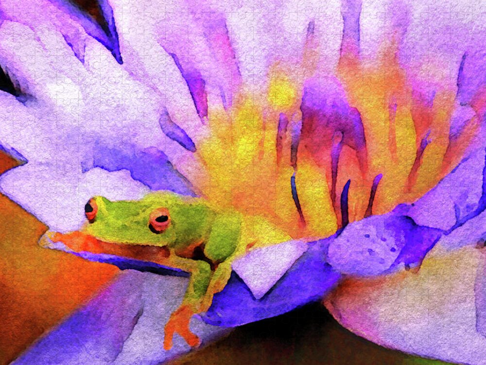 Tree Frog In Repose Jigsaw Puzzle featuring the digital art Tree Frog in Repose by Susan Maxwell Schmidt