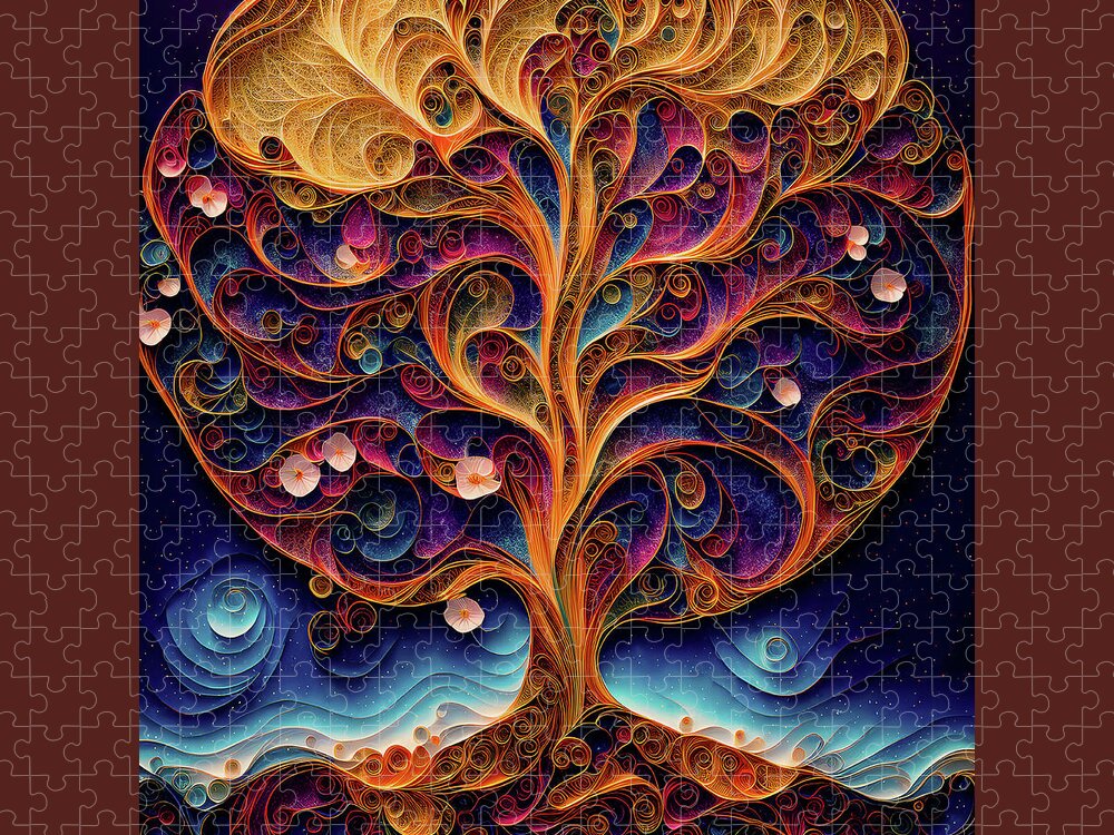 Tree Of Life Jigsaw Puzzle featuring the digital art Tree of Life - Paper Quilling by Peggy Collins