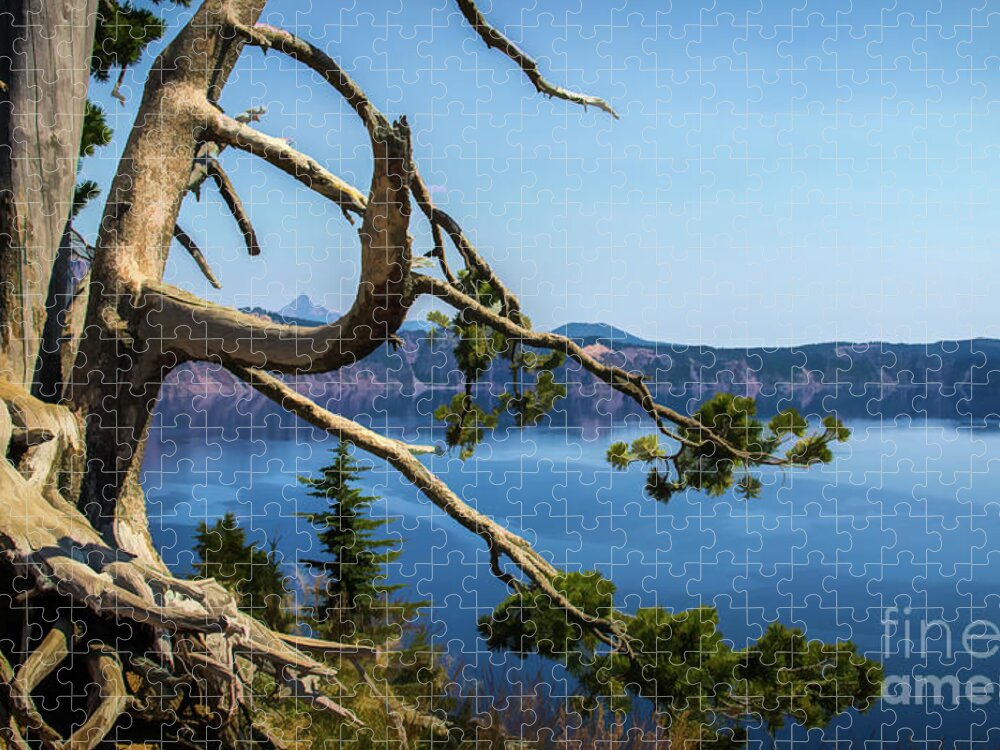 Crater Lake Jigsaw Puzzle featuring the photograph Tree overlooking Crater Lake, Oregon by Roslyn Wilkins