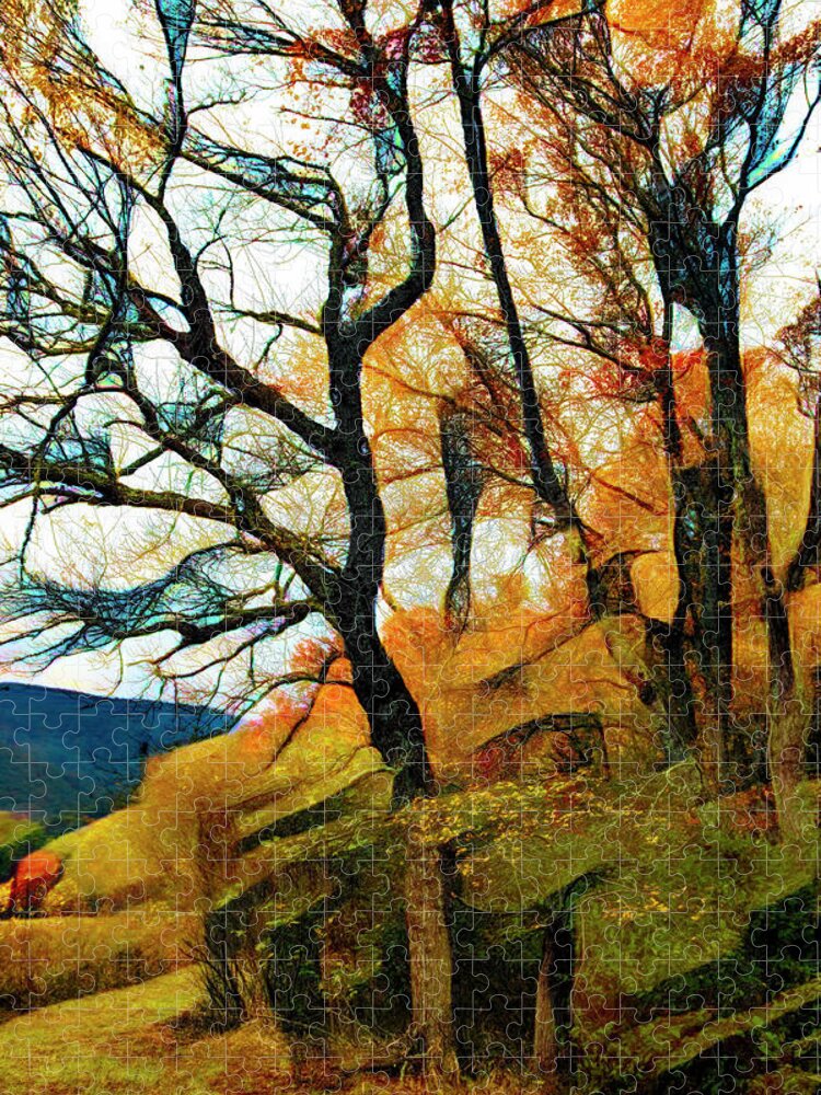 Cades Jigsaw Puzzle featuring the photograph Trees on the Edge of the Forest Abstract Painting by Debra and Dave Vanderlaan