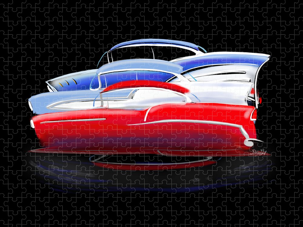  Chevy Jigsaw Puzzle featuring the digital art Tri-Five Chevrolets grouping by Doug Gist