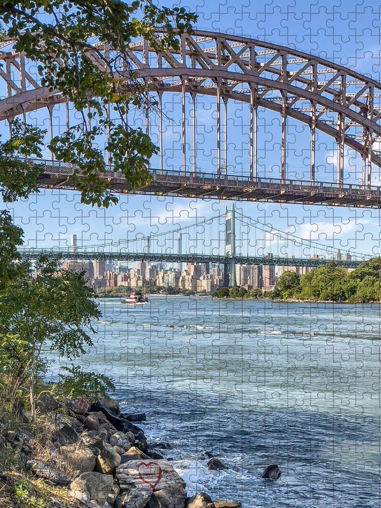 Hell Gate Bridge Jigsaw Puzzle featuring the photograph Triboro beneath the Hell Gate Arch by Cate Franklyn