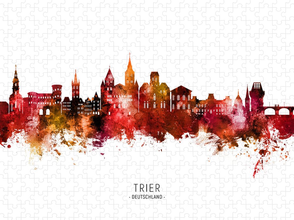 Trier Jigsaw Puzzle featuring the digital art Trier Germany Skyline #23 by Michael Tompsett