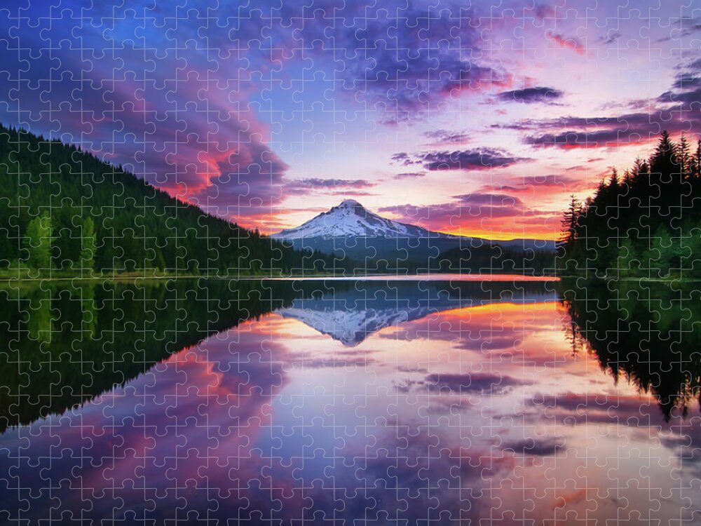 Trillium Lake Jigsaw Puzzle featuring the photograph Trillium Lake Sunrise by Darren White