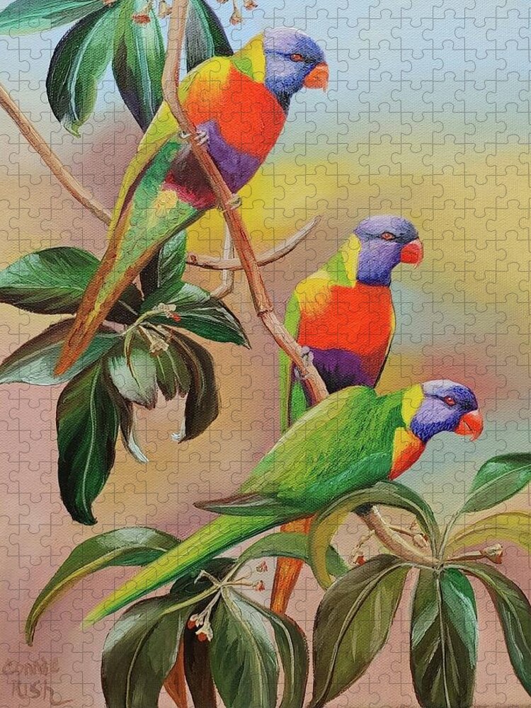 Rainbow Lorakeet Jigsaw Puzzle featuring the painting Triple Rainbow by Connie Rish