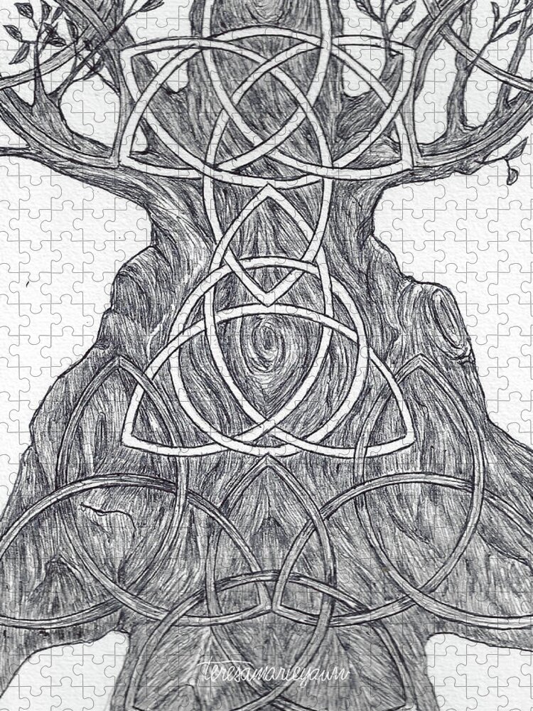 Triquetra Jigsaw Puzzle featuring the drawing Triquetra Tree by Teresamarie Yawn