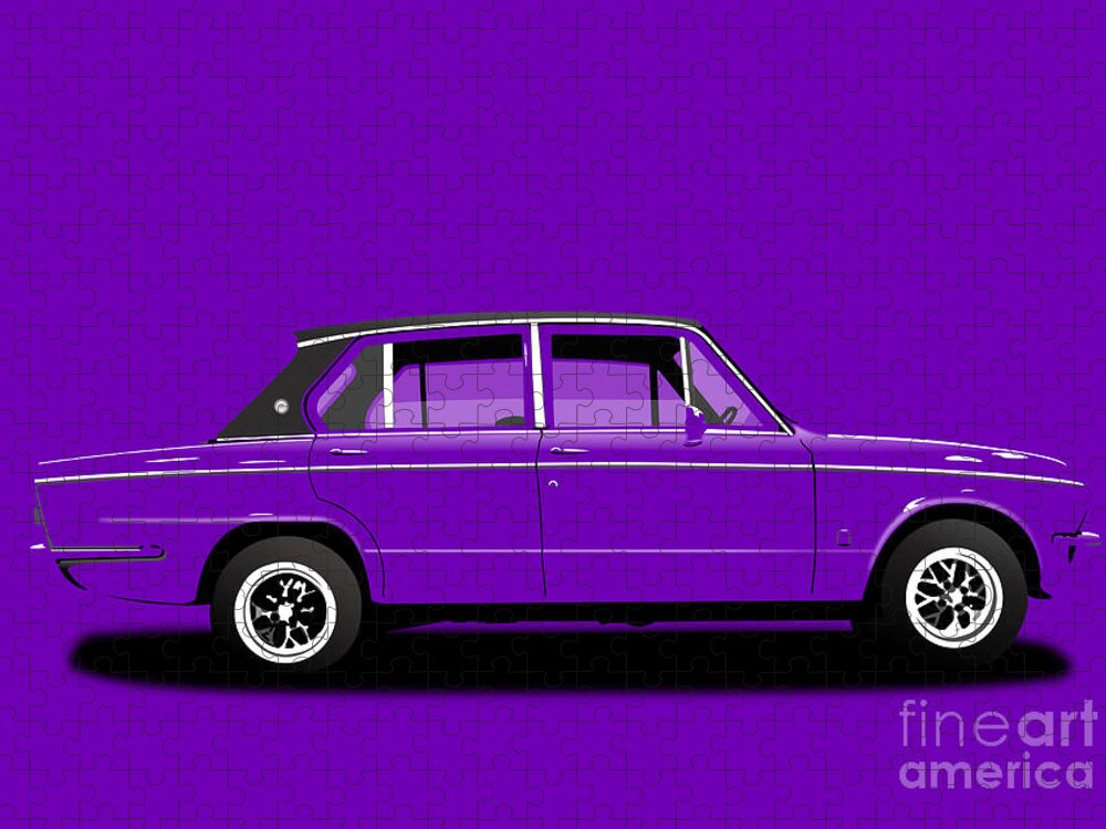 Sports Car Jigsaw Puzzle featuring the digital art Triumph Dolomite Sprint. Purple Edition. Customisable to YOUR colour choice. by Moospeed Art
