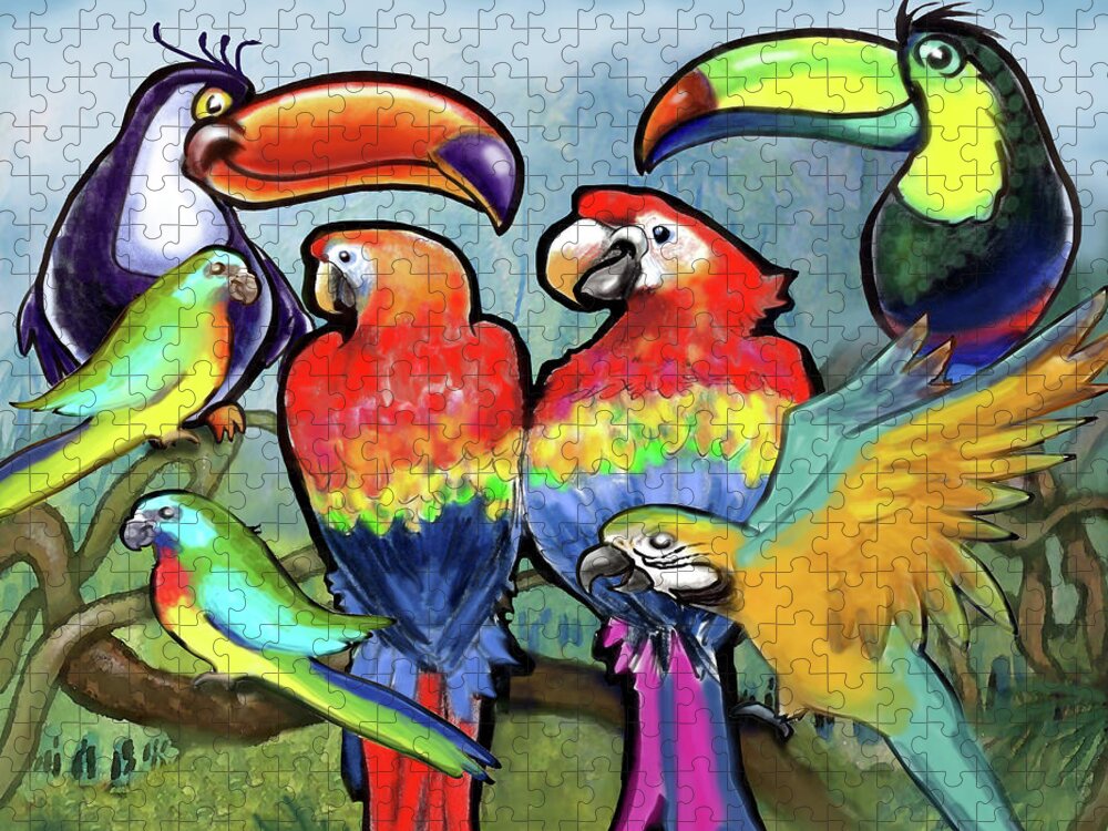 Bird Jigsaw Puzzle featuring the painting Tropical Birds by Kevin Middleton