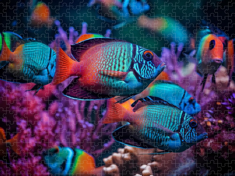 Tropical Jigsaw Puzzle featuring the digital art Tropical Fish IV by Jay Schankman