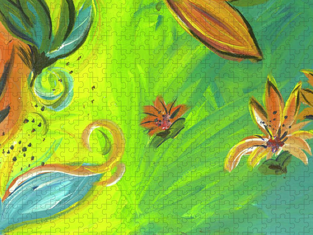 Tropical Jigsaw Puzzle featuring the painting Tropical Flower Swirls by Britt Miller