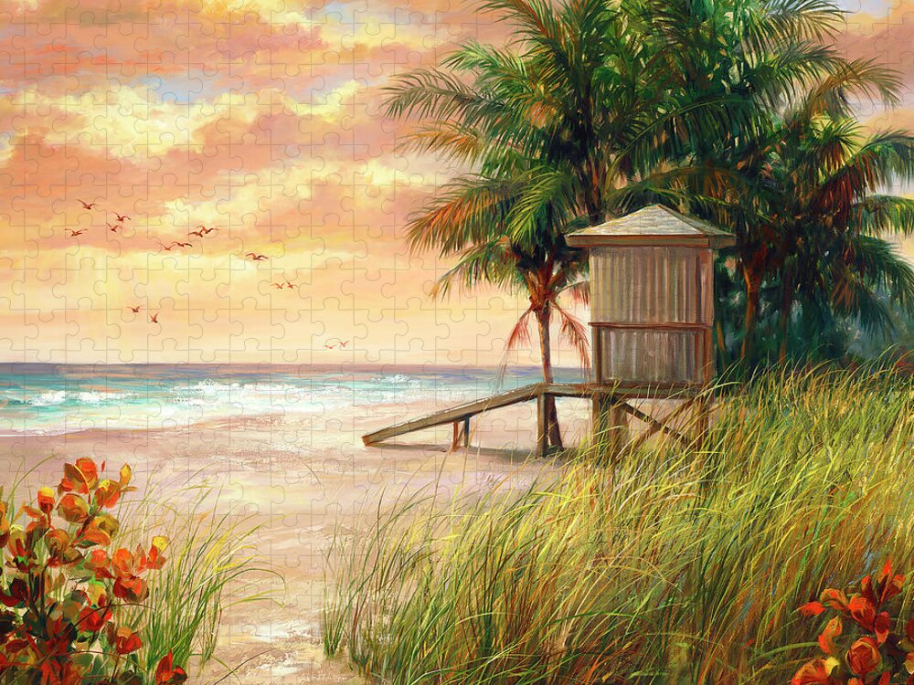 Beach Jigsaw Puzzle featuring the painting Tropical Lifeguard by Laurie Snow Hein