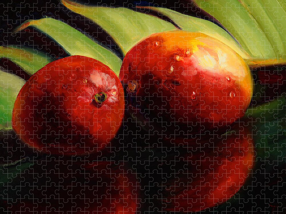 Tropical Jigsaw Puzzle featuring the painting Tropical Mangos and Palm Leaf by Laurie Snow Hein