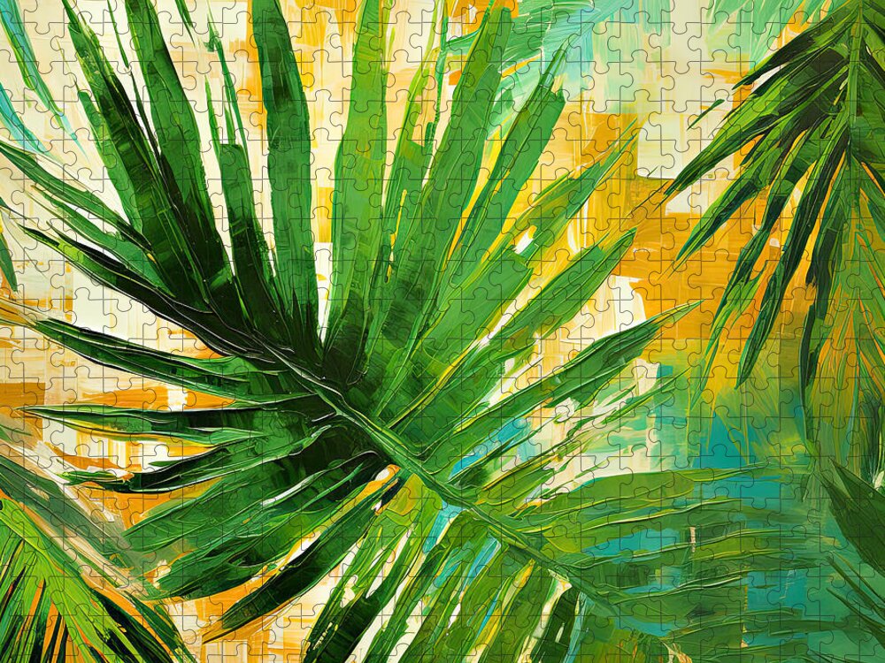Tropical Leaves Jigsaw Puzzle featuring the digital art Tropical Palm by Lourry Legarde