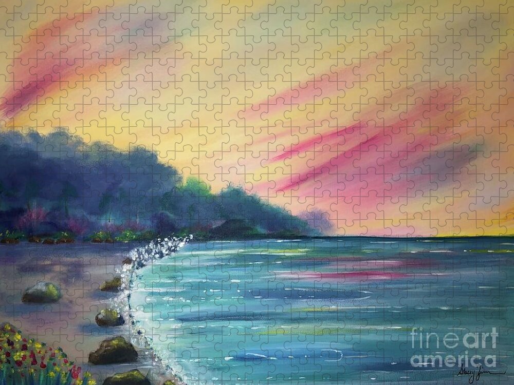 A Print Of An Original Painting “tropical Peace”. Jigsaw Puzzle featuring the painting Tropical Peace by Stacey Zimmerman
