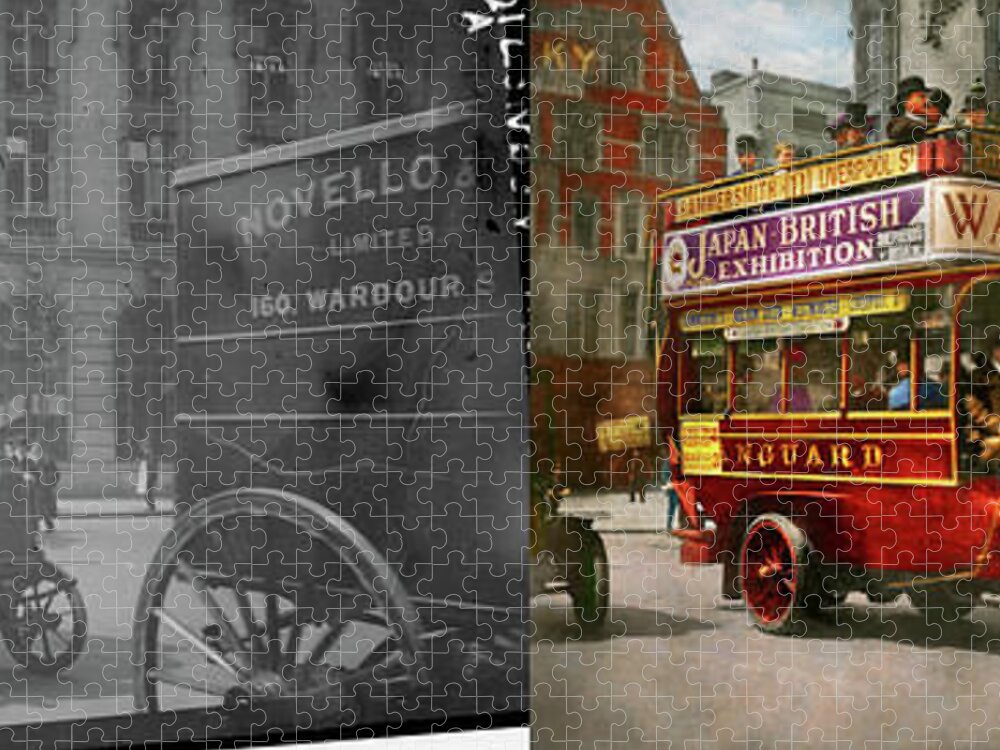 London Jigsaw Puzzle featuring the photograph Truck - Bus - The London motor bus 1915 - Side by Side by Mike Savad