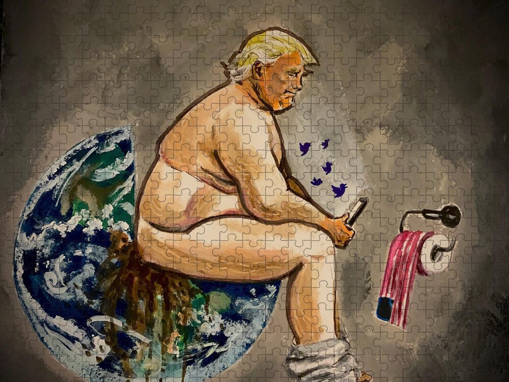 Idiot Jigsaw Puzzle featuring the painting Trump Dump by Joel Tesch