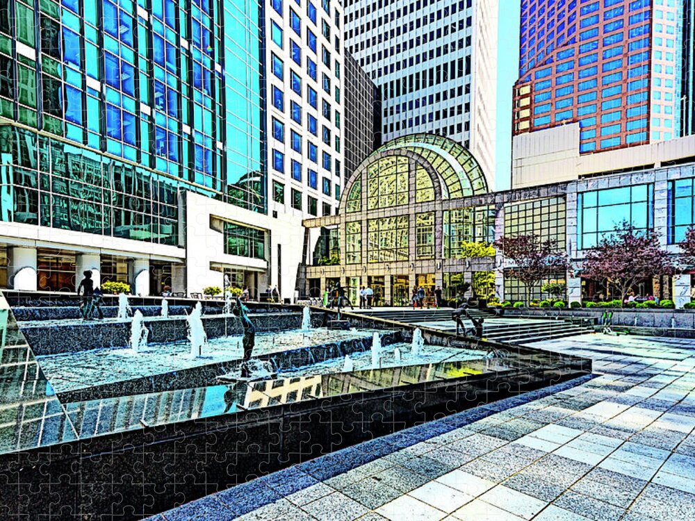 Architectural-photographer-charlotte Jigsaw Puzzle featuring the digital art Tryon Street - Uptown Charlotte by SnapHappy Photos