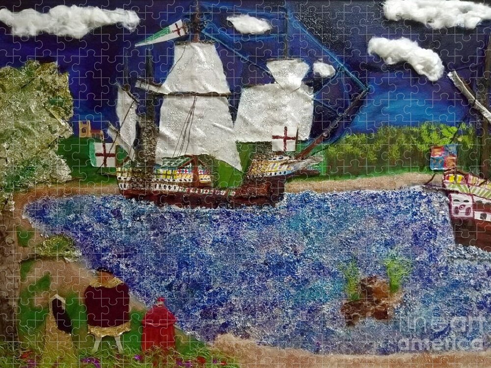 Ship Jigsaw Puzzle featuring the mixed media Tudor Rose by David Westwood