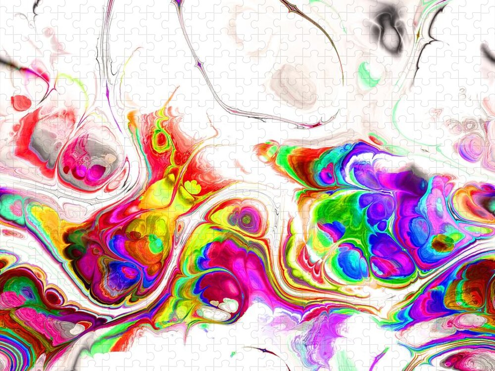 Colorful Jigsaw Puzzle featuring the digital art Tukiyem - Funky Artistic Colorful Abstract Marble Fluid Digital Art by Sambel Pedes