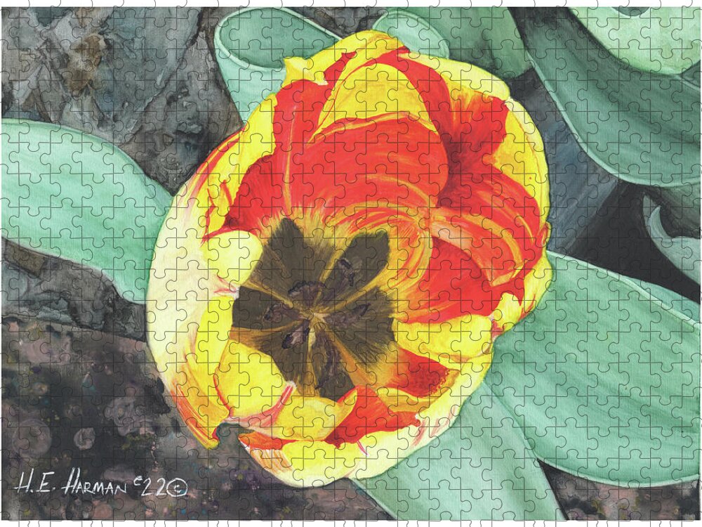 Watercolor Jigsaw Puzzle featuring the painting Tulip Heart by Heather E Harman
