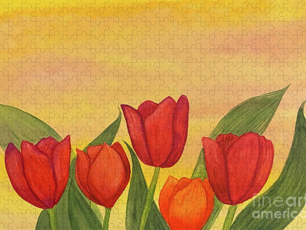 Tulips Jigsaw Puzzle featuring the painting Tulips at Sunset by Lisa Neuman