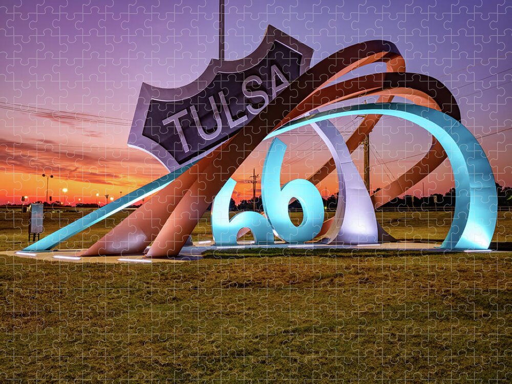 Tulsa Oklahoma Jigsaw Puzzle featuring the photograph Tulsa's Route 66 Rising at Dawn by Gregory Ballos